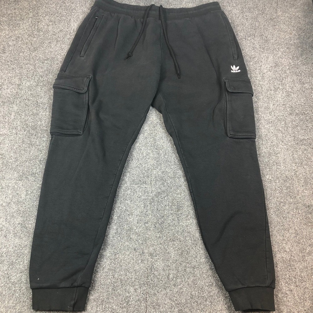 Adidas Originals Mens 2XL Black Cargo Sweatpants Trefoil Logo Fleece Joggers